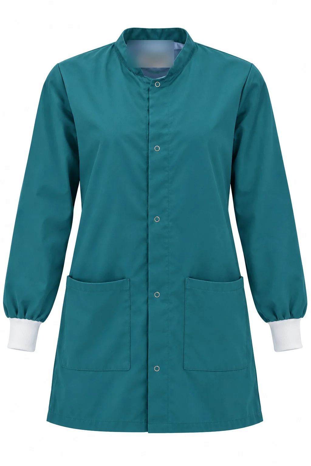 Blouse verte, poignets tricot